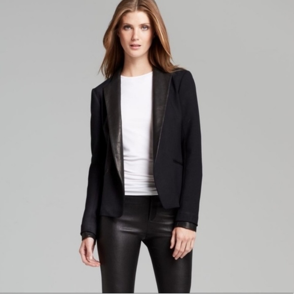 Theory Leandria Leather Trim Tuxedo Blazer - 2 - Picture 2 of 7